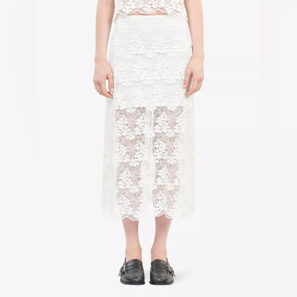 The Kooples Floral Scalloped-Edge Lace Midi Skirt in White